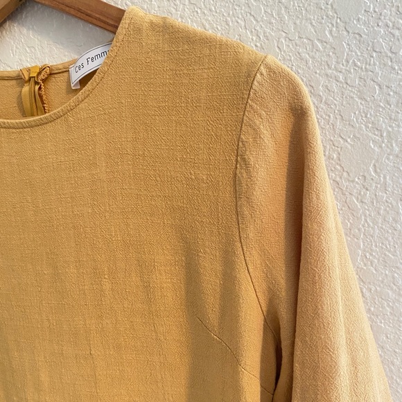 Women’s Midi Length Yellow Dress with 3/4 Bell Sleeves - Picture 2 of 4